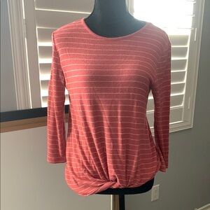 Coral Striped Knot Front Top